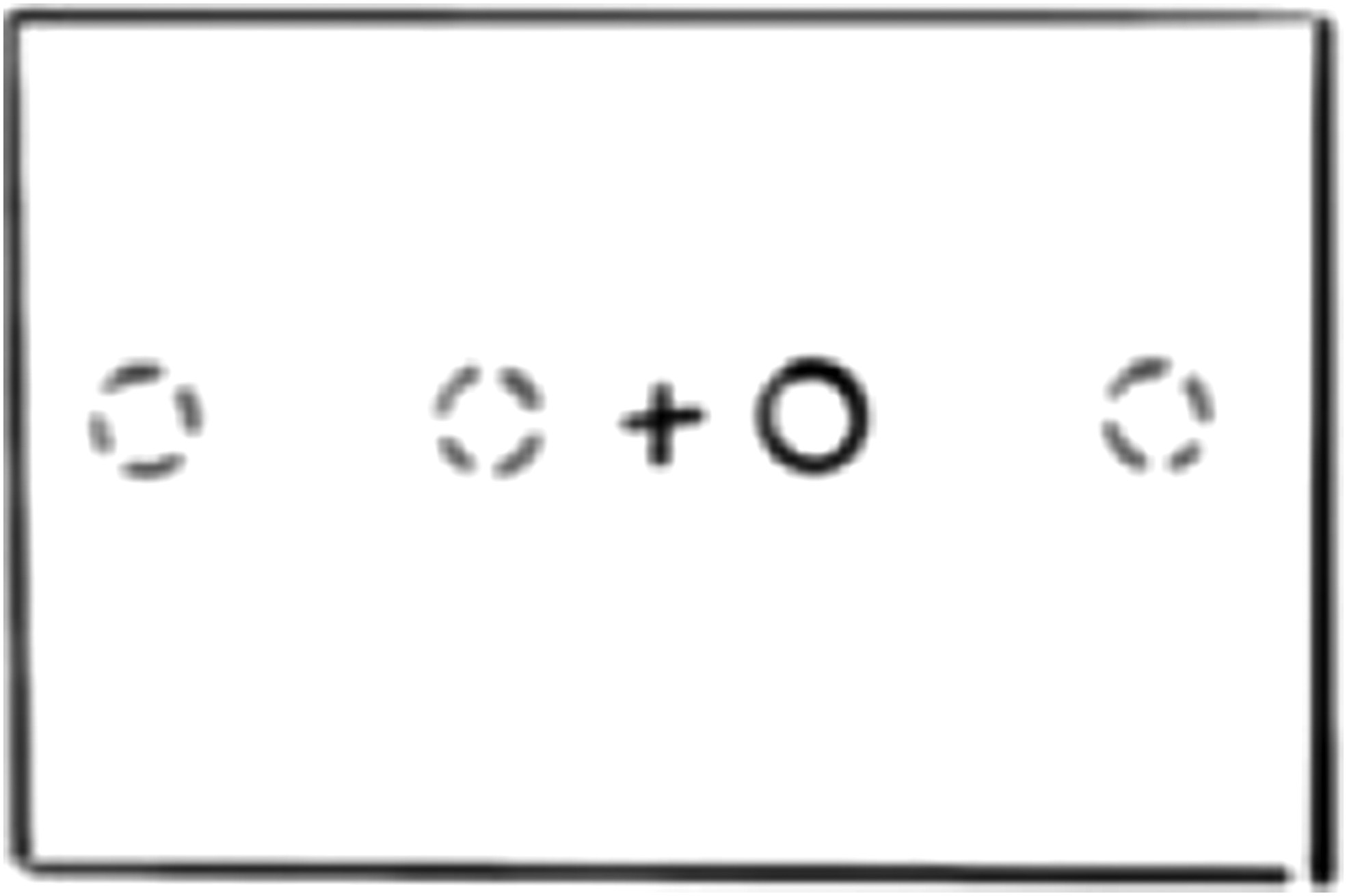 Schematic of the fourth experiment: a fixation cross with a disc at one of four possible positions along the horizontal axis